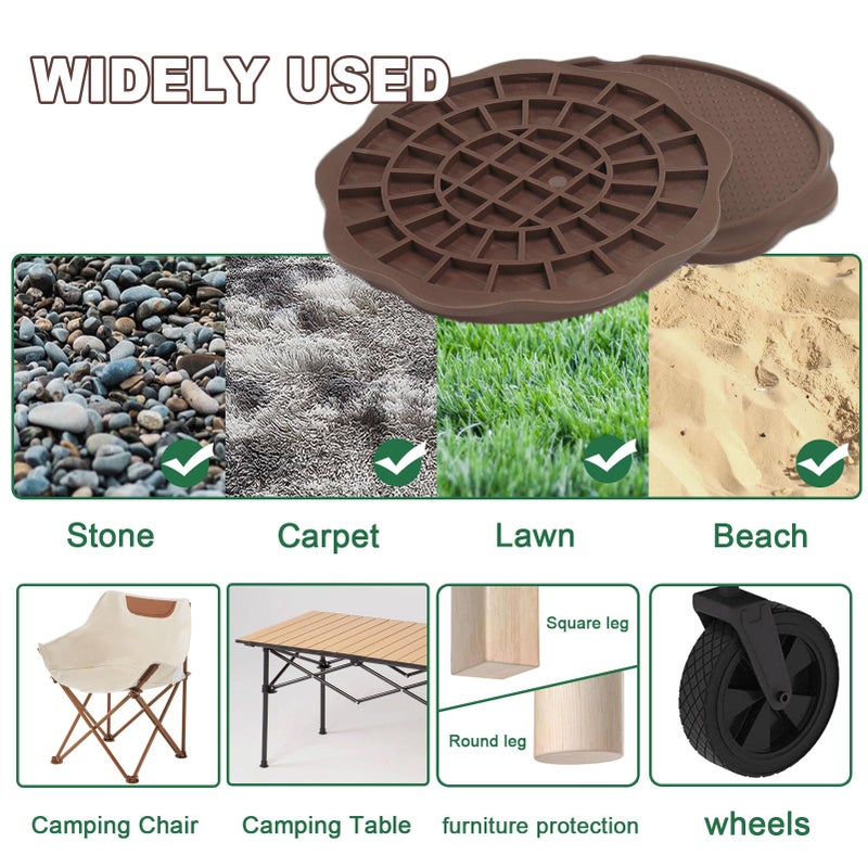 COBARYEN Furniture Pads for Camping Chairs Anti-Sinking Outdoor Furniture Cups Chair Leg Protectors for Sand, Lawn or Soft Ground (4, Brown, 5.35 in) - Image 3